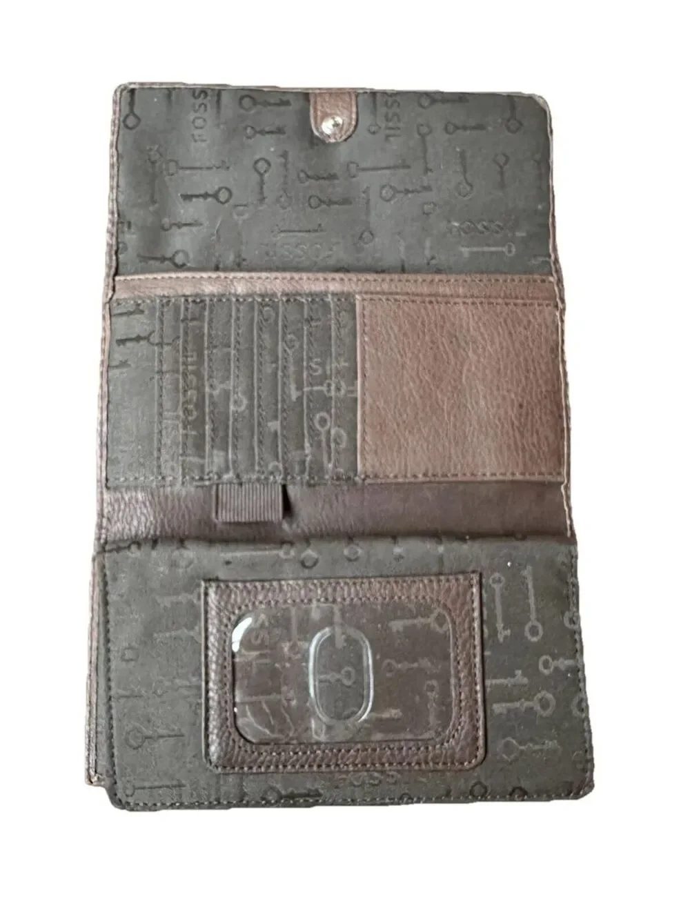 Fossil Vintage Brown Leather Trifold Checkbook Wallet Long Live Vintage
